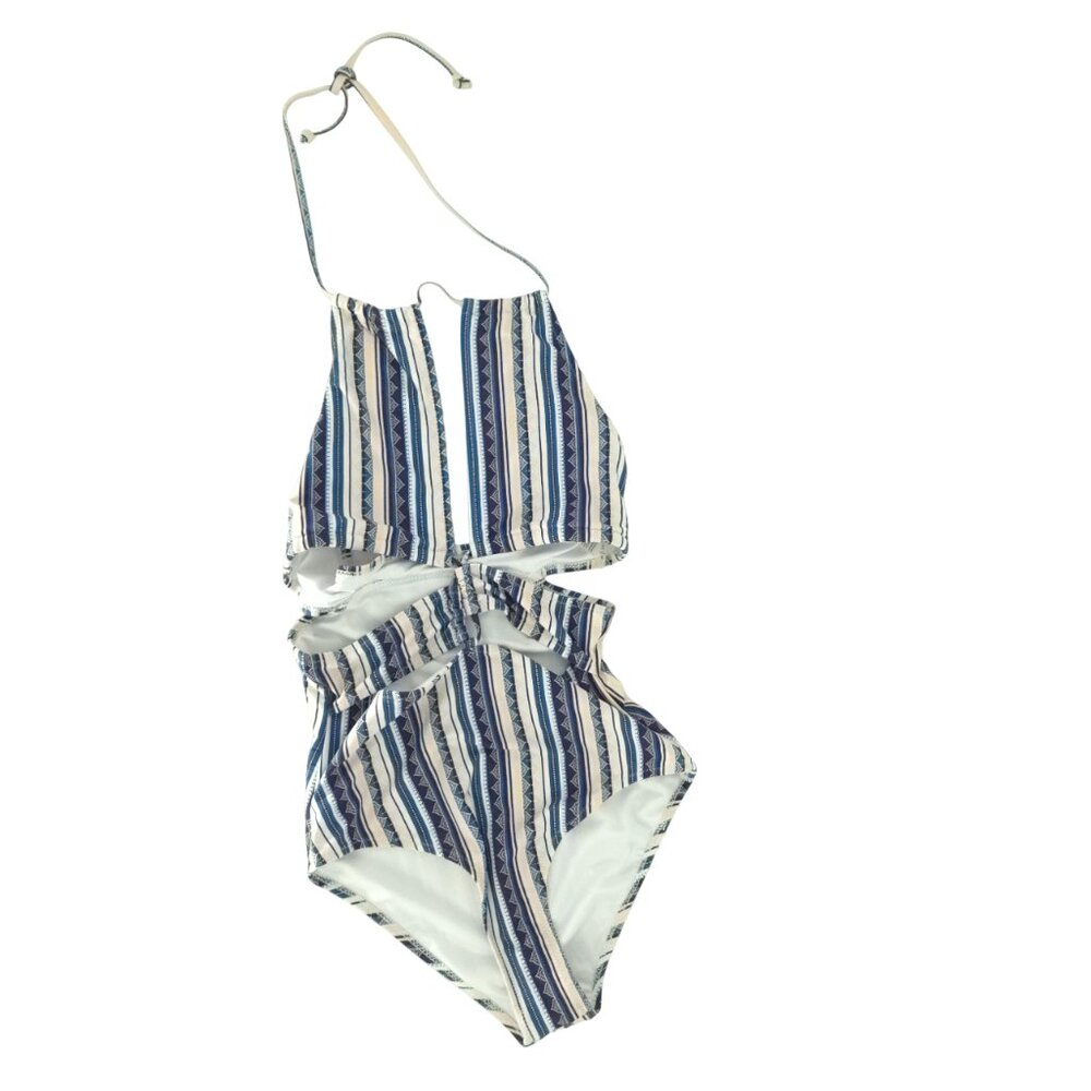 Cupshe Swim suit One Piece Boho Stripe Halter Cutout Beachwear Sexy Monokini M